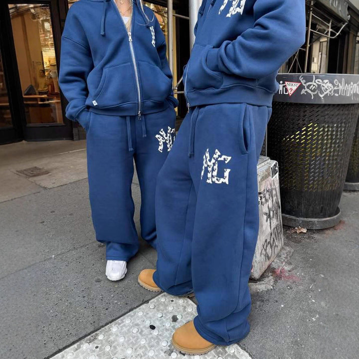 Unisex nan weit geschnittene Kapuzen-Sweatjacke mit beidseitig öffnendem Reißverschluss und Logo-Applikation Drune