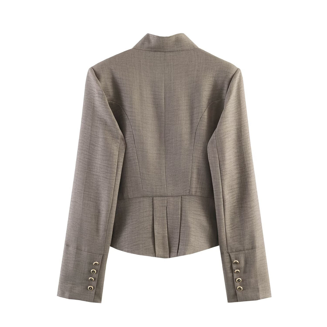 Damen Kurzblazer mit Stehkragen, doppelreihiger Zierknopfleiste und taillierter Silhouette Drune