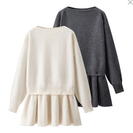 Damen Strickkleid mit angesetztem Volantrock und dekorativer Knopfleiste Drune