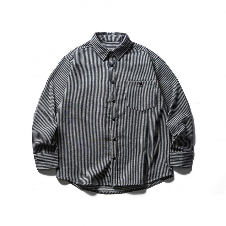 Herren Gestreiftes Oversize-Hemd aus gewaschenem Baumwollmix mit Brusttasche Drune