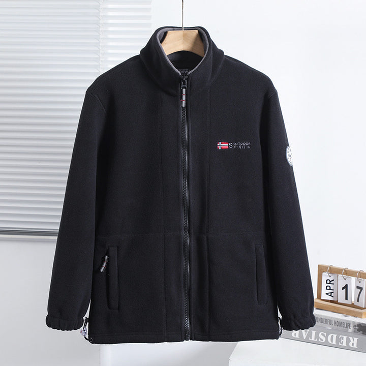 Herren nan Fleecejacke mit Stehkragen, durchgehendem Reißverschluss, zwei Eingrifftaschen und elastischen Bündchen Drune