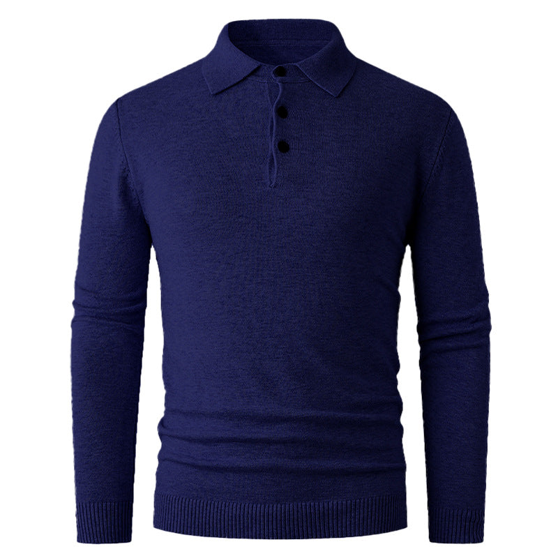Herren Feiner Langarm-Polokragen-Pullover mit Dreiknopfleiste und schmaler Silhouette Drune
