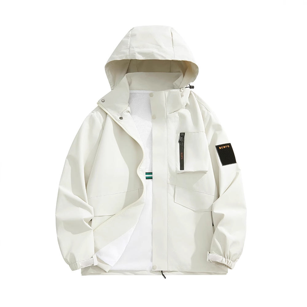 Herren multifunktionale Utility-Outdoorjacke mit Kapuze, verdeckten Taschenklappen und windabweisender Beschichtung Drune