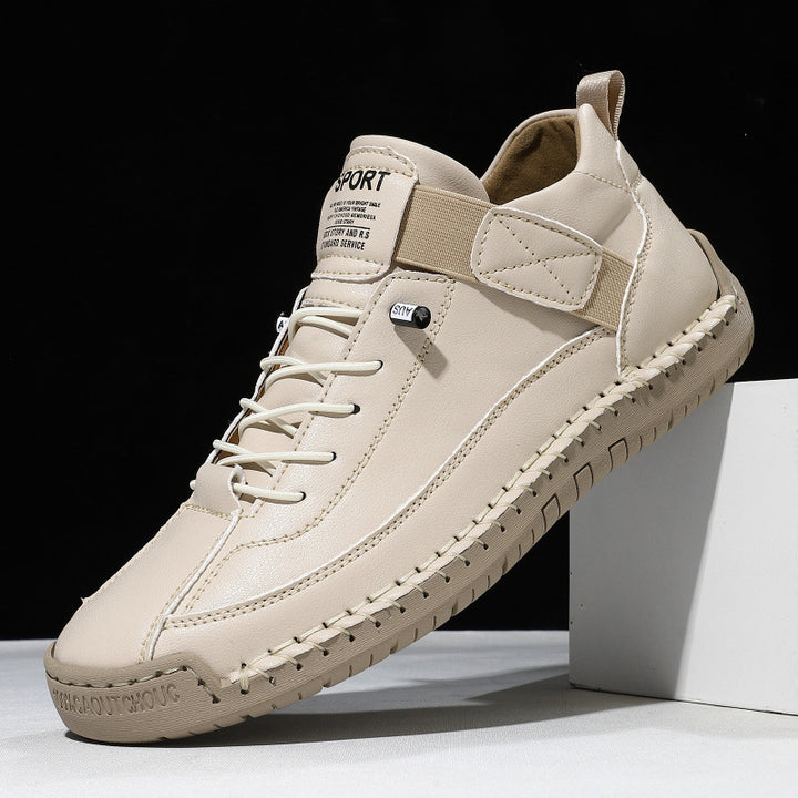 Herren Ledernachahmender Freizeit‑Sneaker mit Klettriemen, Mokassinnaht & profilierter Gummisohle Drune