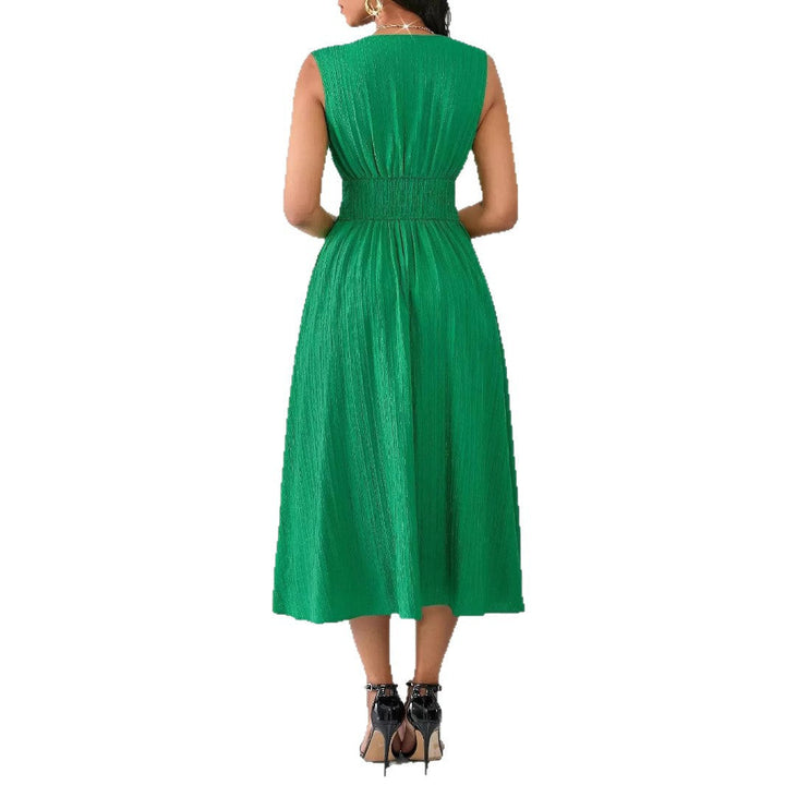 Damen Elegantes Midikleid mit V-Ausschnitt und fließendem Rock Drune