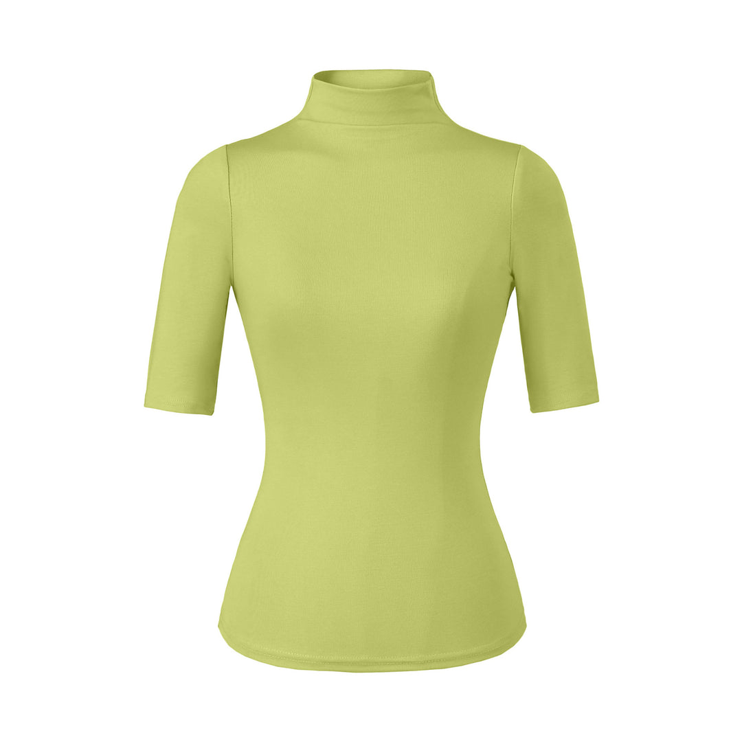 Damen Figurbetontes Stehkragen-Shirt mit halblangen Ärmeln Drune