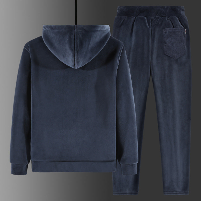 Herren Fleece-Freizeitanzug mit Kapuzenjacke und Thermo-Jogginghose Drune