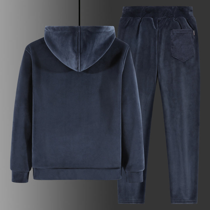 Herren Fleece-Freizeitanzug mit Kapuzenjacke und Thermo-Jogginghose Drune