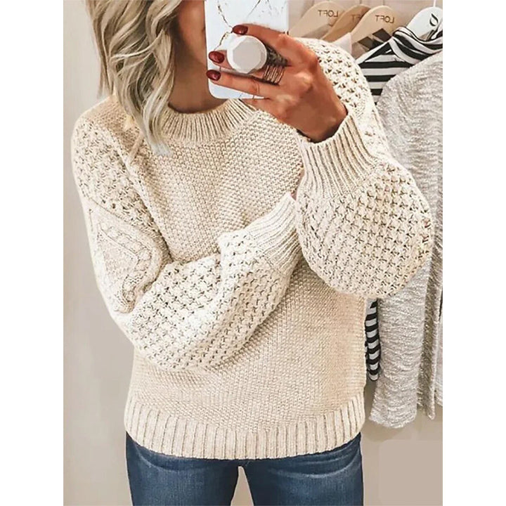 Damen Grobgestrickter Pullover mit Zopfmuster und Ballonärmeln Drune
