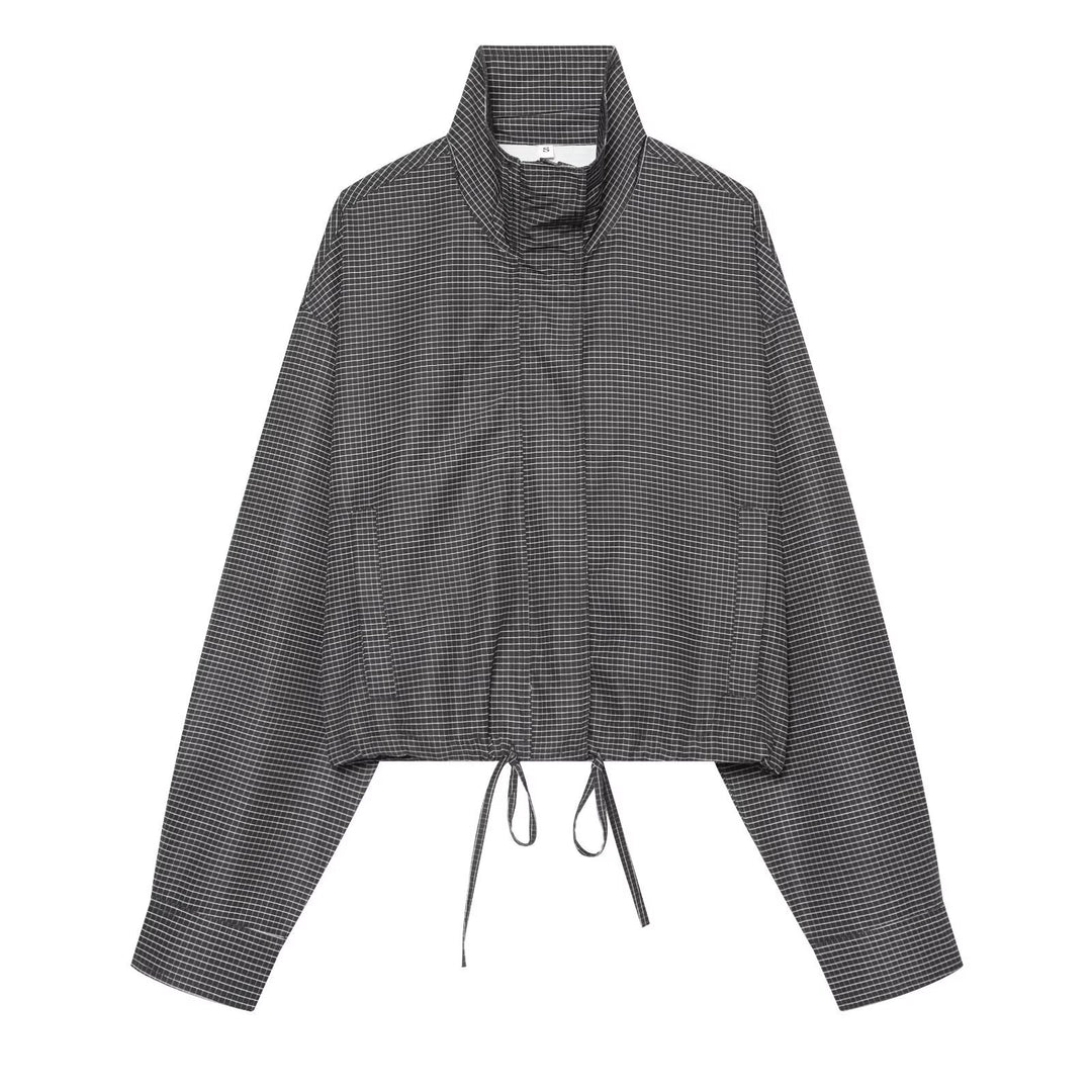Damen Kurzgeschnittene Oversize-Windjacke mit Stehkragen und Tunnelzug Drune