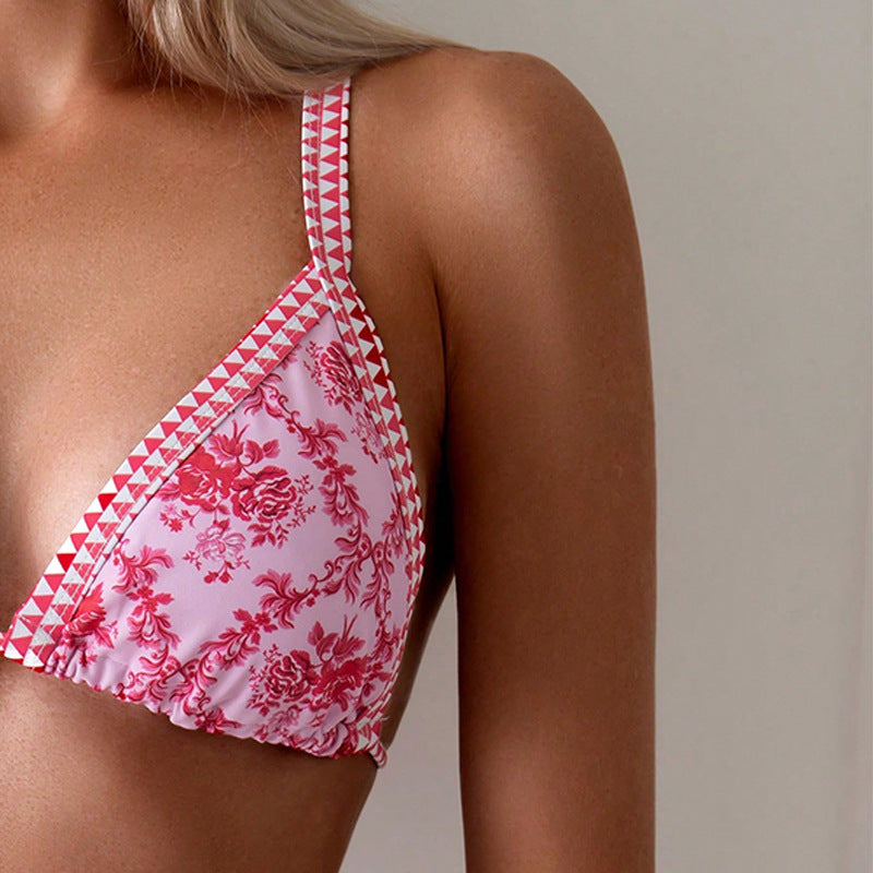 Damen Triangel-Bikini mit floralen Mustern und raffinierten Bindebändern Drune