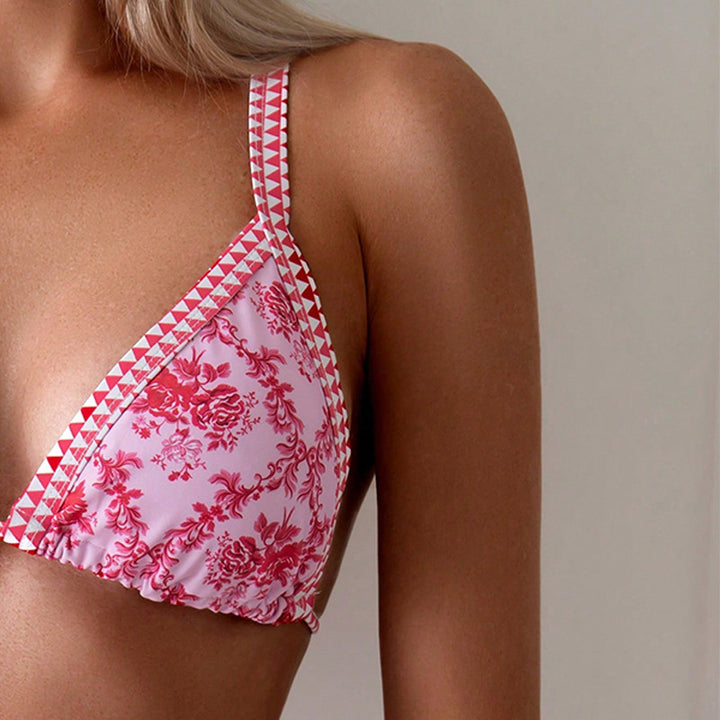 Damen Triangel-Bikini mit floralen Mustern und raffinierten Bindebändern Drune