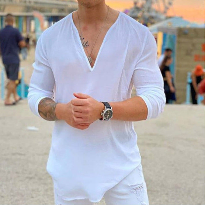 Herren Langarmshirt mit V-Ausschnitt und lockerer Passform Drune