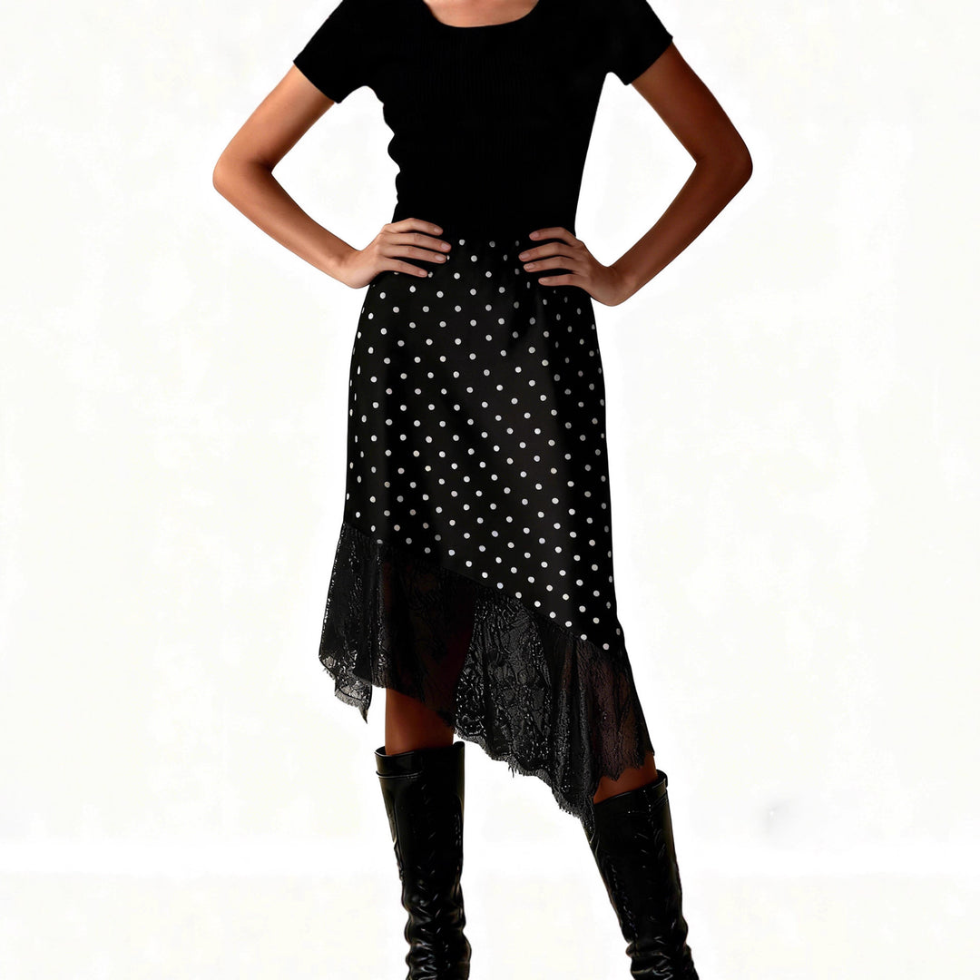 Damen Satinrock mit Spitze und asymmetrischem Saum Drune