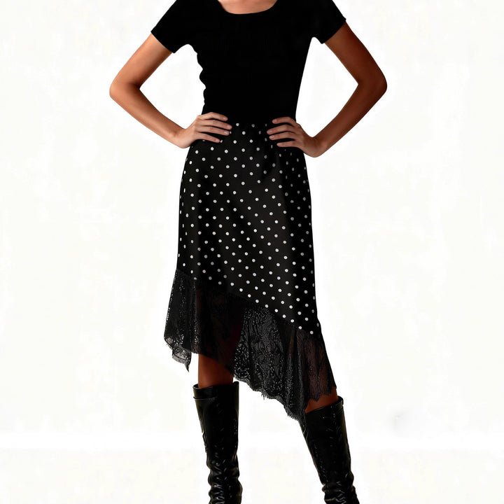 Damen Satinrock mit Spitze und asymmetrischem Saum Drune