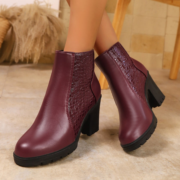 Damen  stylische Ankle-Boots mit Krokoprägung und mittelhohem Blockabsatz Drune
