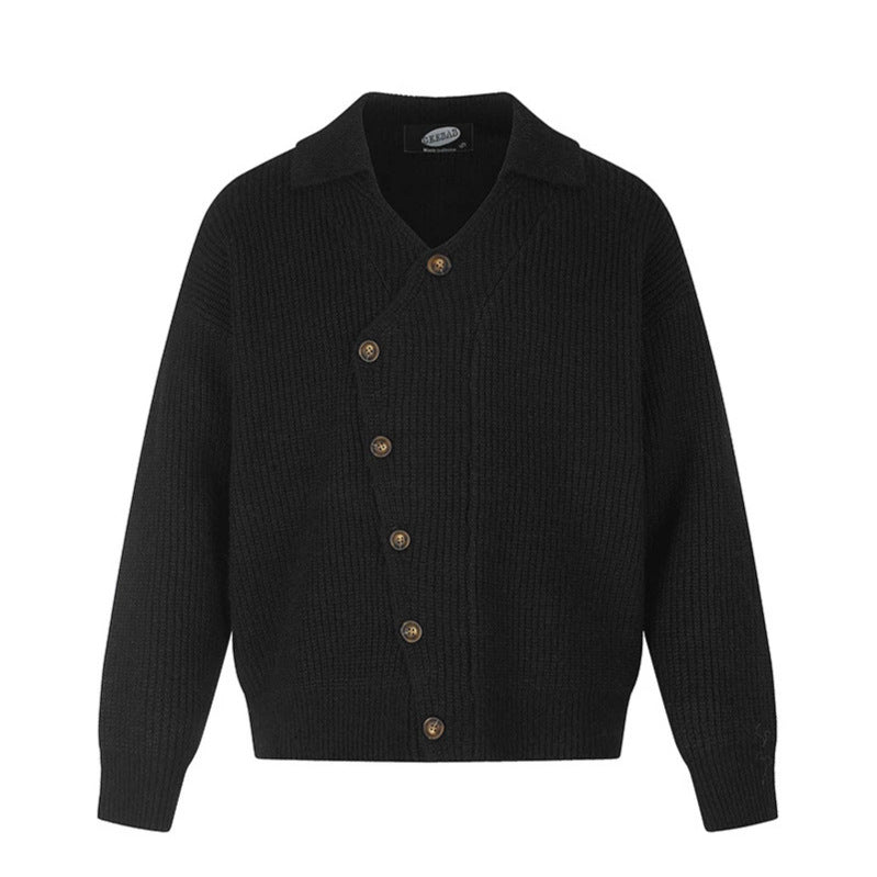 Damen Oversize Strickjacke mit asymmetrischer Knopfleiste und Hemdkragen Drune