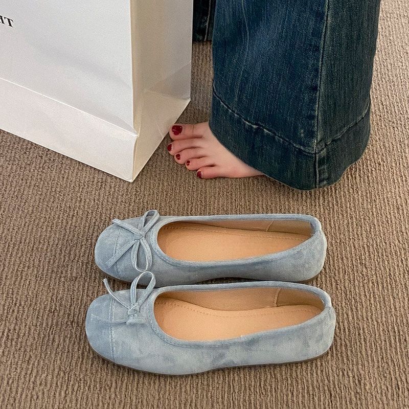 Damen Ballerina-Slipper mit quadratischer Zehenbox, weichem Komfortfußbett und Zierschleife Drune