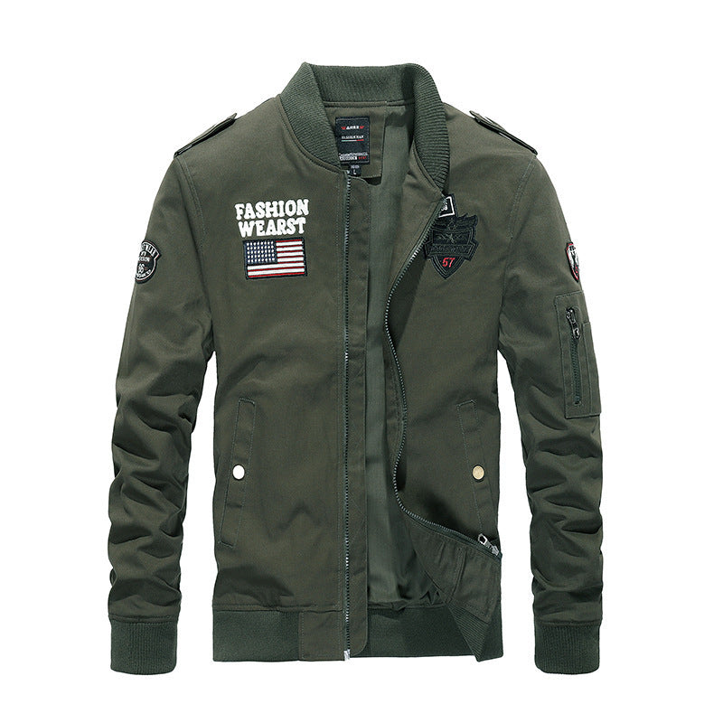 Herren Vintage-Canvas Bomberjacke mit Patchapplikationen und Ärmeltasche Drune