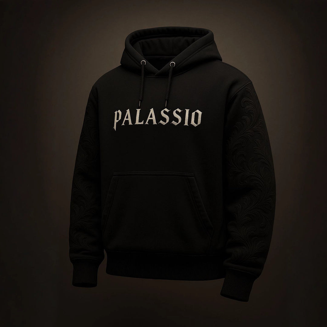 Unisex nan Premium-Hoodie mit tonaler Reliefstickerei an den Ärmeln, doppelter Kapuze und Kängurutasche Drune