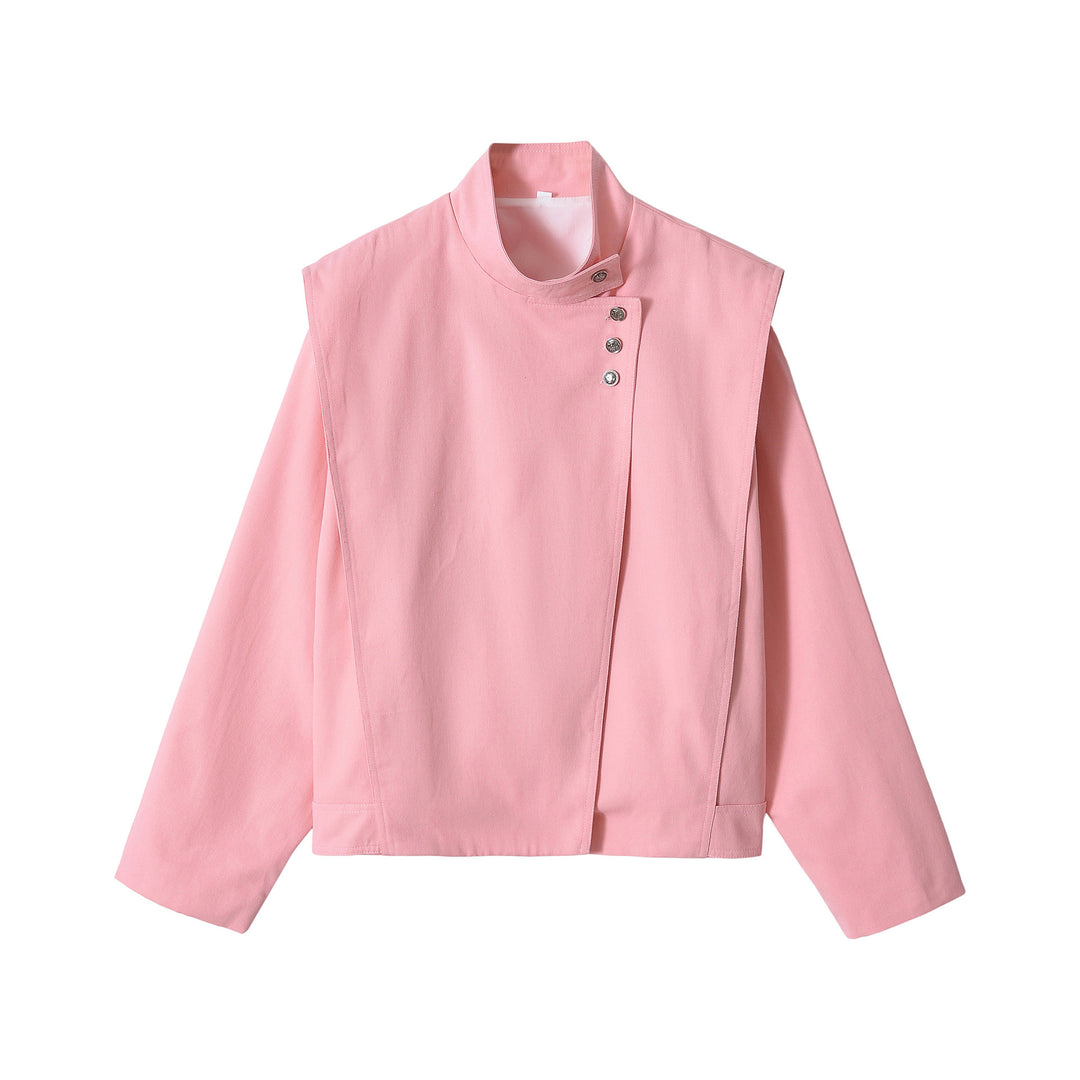 Damen Cropped-Jacke im Boxy‑Schnitt mit Funnelkragen und asymmetrischer Knopfleiste Drune