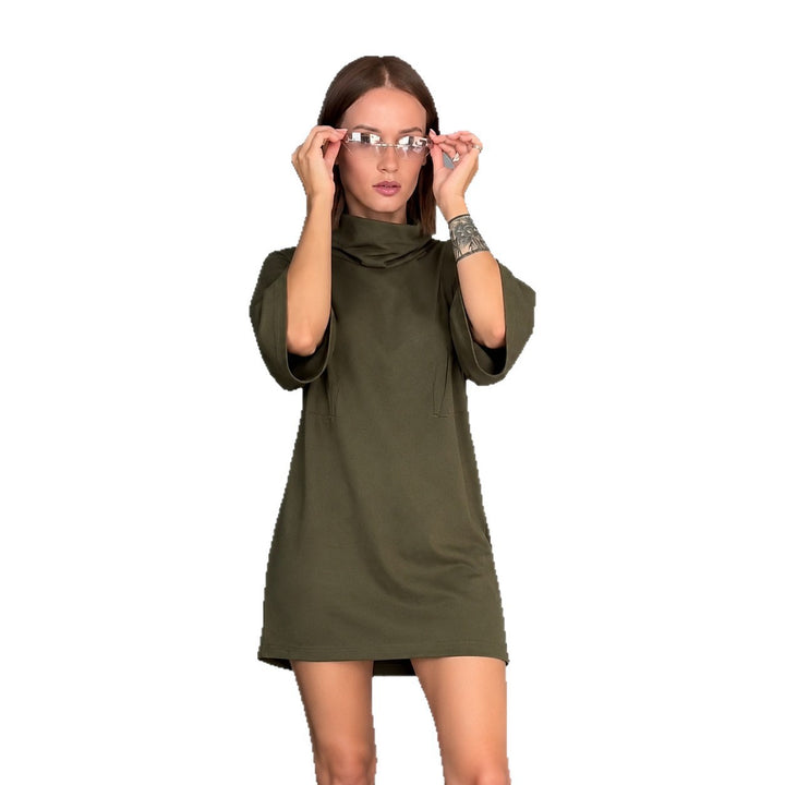 Damen lässiges Feinstrick-Minikleid mit Rollkragen und dreiviertelärmeln Drune