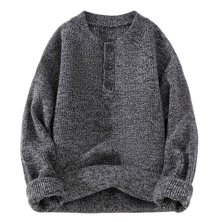 Unisex Grobstrick-Henley-Pullover mit halber Knopfleiste und Rippstruktur Drune