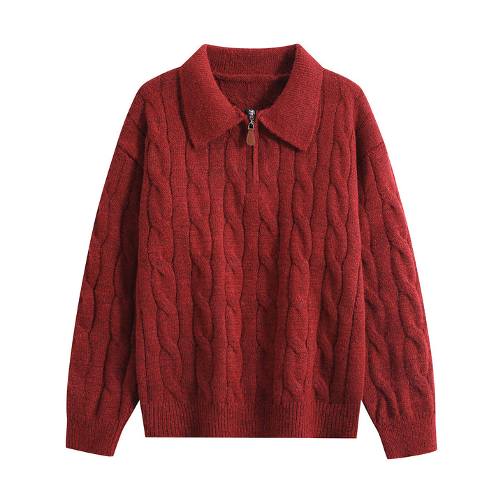 Damen Grobgestrickter Troyer-Pullover mit Halbreißverschluss & Oversize-Kragen Drune