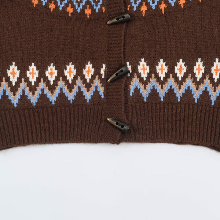 Damen Grobgestrickter Norweger-Cardigan mit Schalkragen und Hornknopfleiste Drune