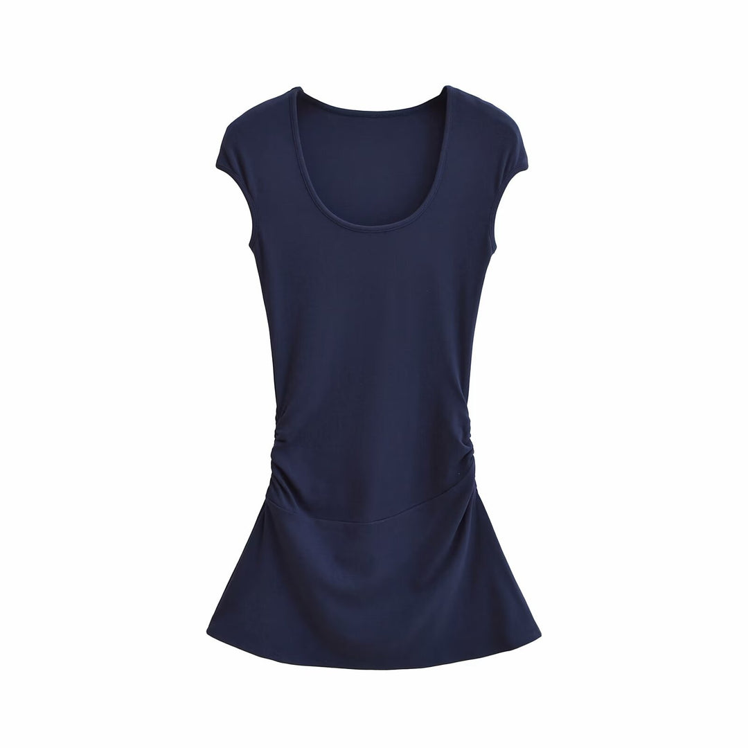 Damen elegantes Jersey-Kleid mit Raffung Drune
