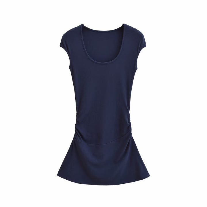 Damen elegantes Jersey-Kleid mit Raffung Drune