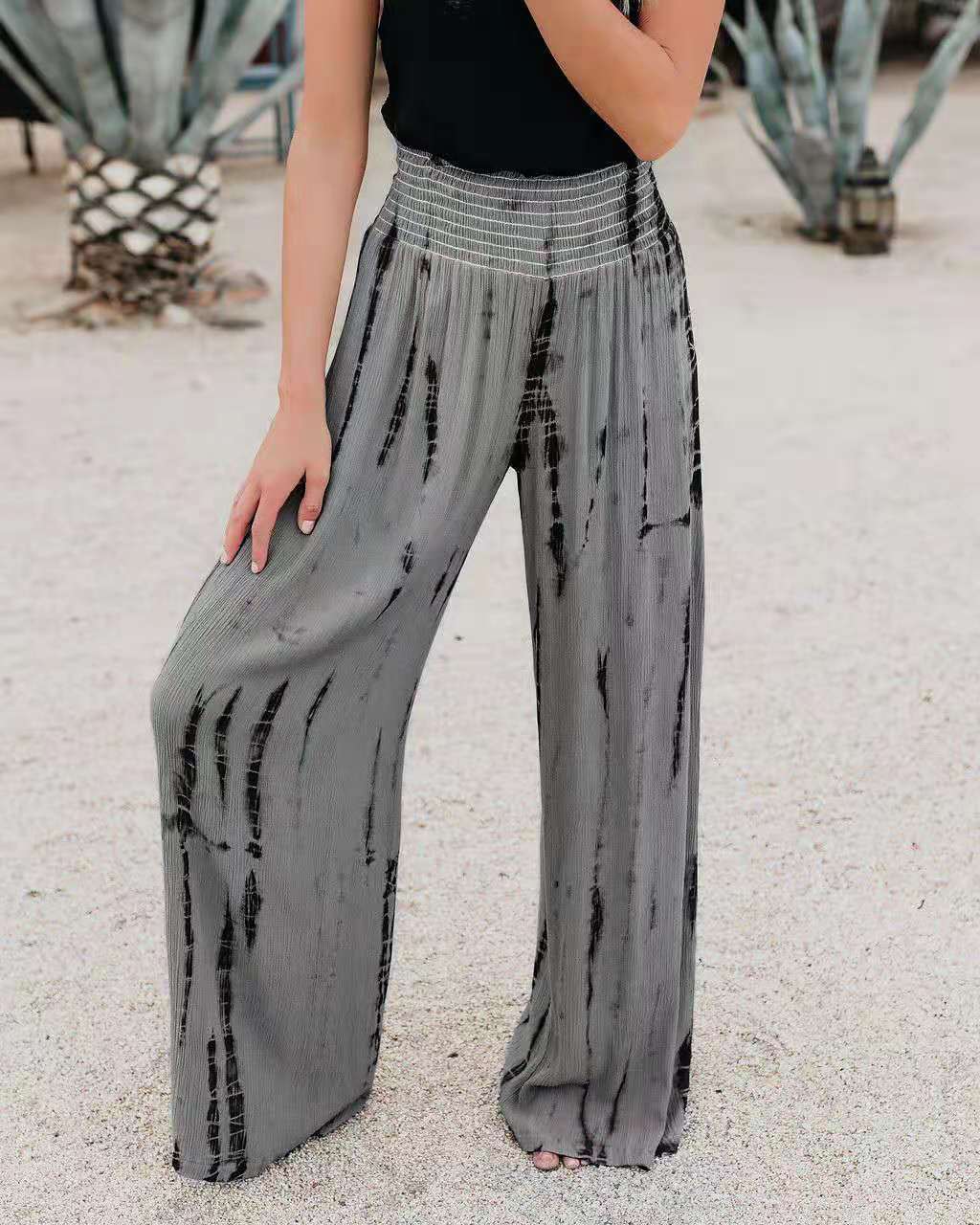 Damen elegante weite Pluderhose mit tiefem Bund und grafischem Druck Drune