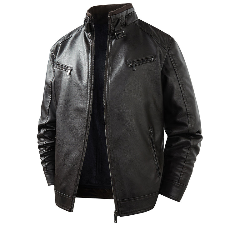 Herren Modische Lederjacke mit Fleece-Futter Drune