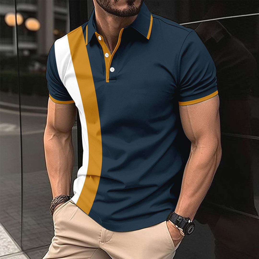 Herren kurzärmeliges Poloshirt mit modernen Farbblocks und atmungsaktivem Material Drune