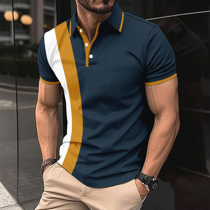 Herren kurzärmeliges Poloshirt mit modernen Farbblocks und atmungsaktivem Material Drune