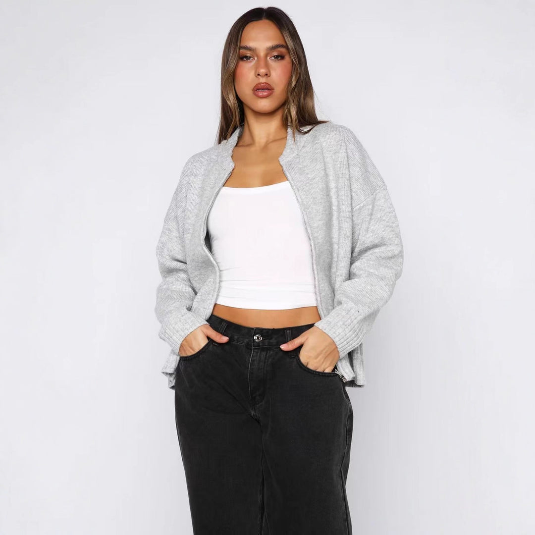Damen Strickjacke mit kurzem Schnitt und sportlichem Reißverschluss Drune