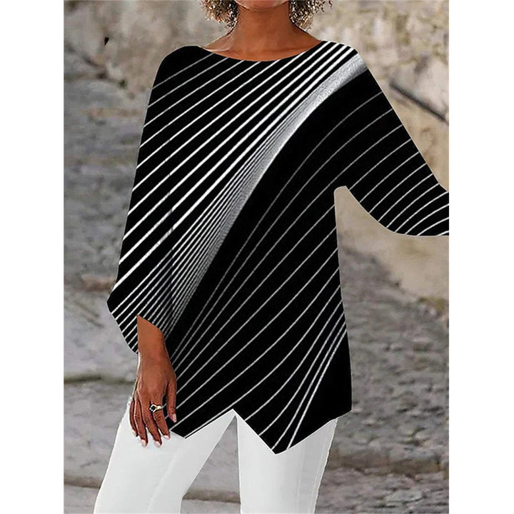 Damen asymmetrisches A-Linien-Tunika mit ornamentalem Druck und spitzem Saum Drune