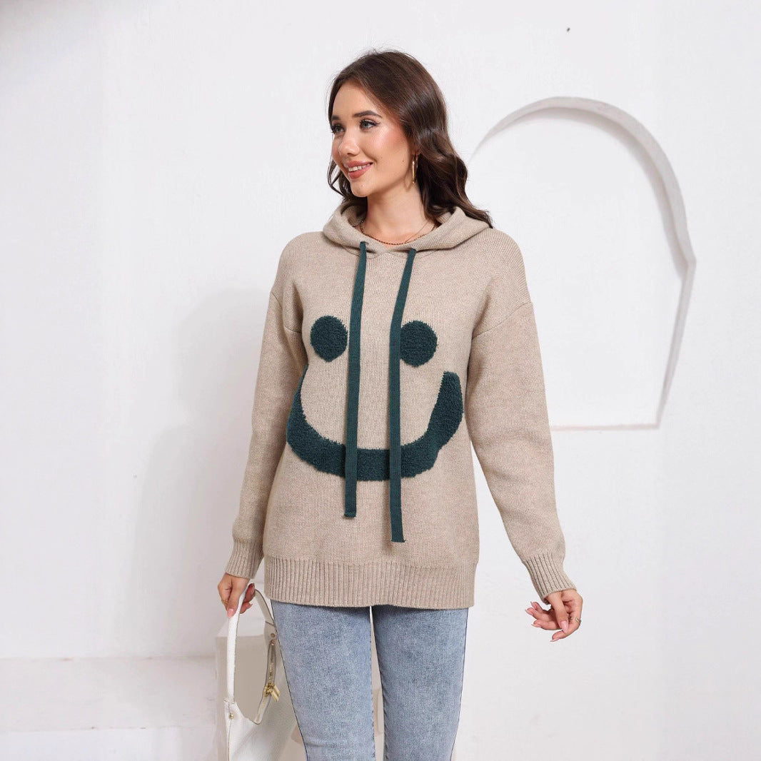 Damen Gemütlicher Kapuzenpullover mit Smiley-Design Drune