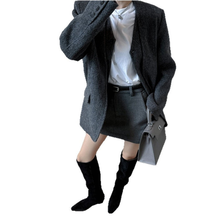 Damen Kniehohe Slouch‑Stiefel aus Veloursoptik mit spitzer Zehenpartie und flachem Komfortabsatz Drune