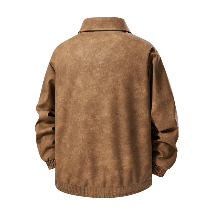 Herren Lässige Kunstlederjacke mit elastischen Bündchen Drune