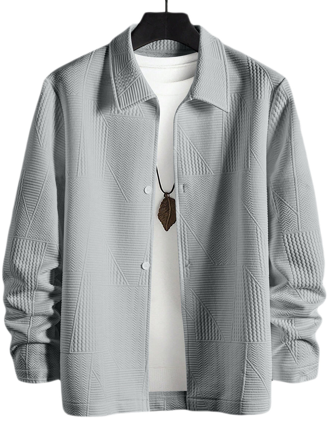 Herren nan strukturierte Shirtjacke im Patchwork-Relief mit Hemdkragen Drune