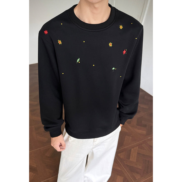 Damen Sportlicher Sweatshirt mit floralen Stickereien Drune