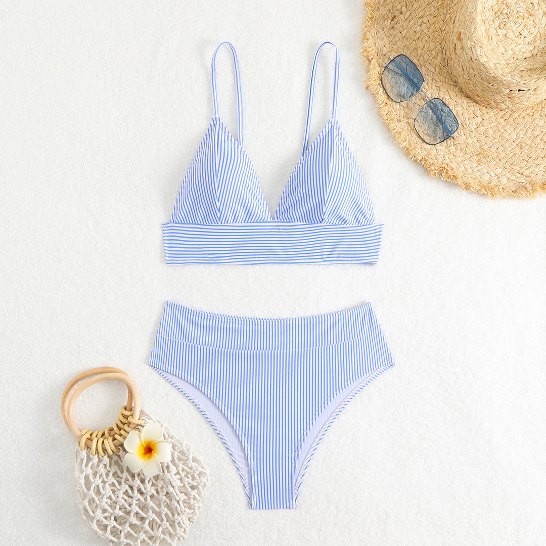 Damen Hochgeschnittener Bikini mit feinen Streifen Drune