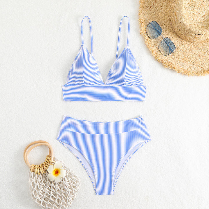 Damen Hochgeschnittener Bikini mit feinen Streifen Drune
