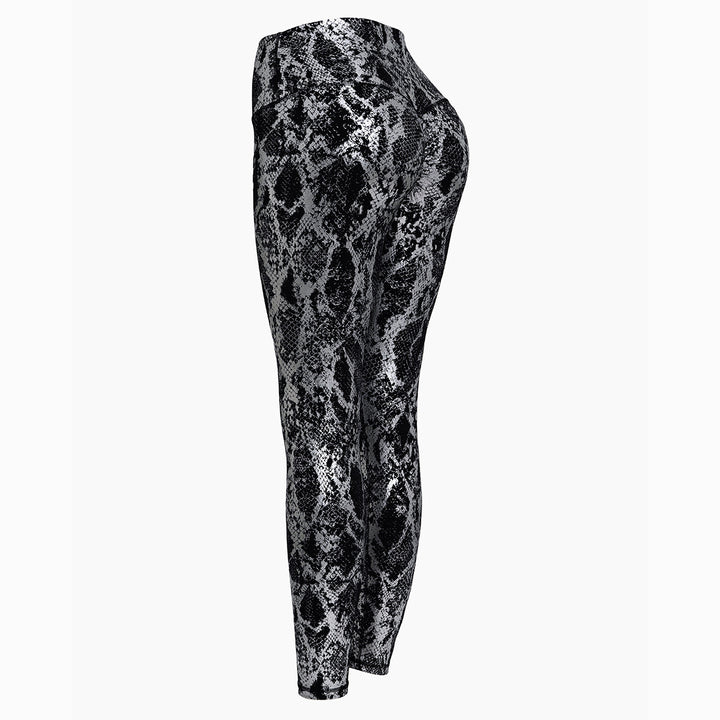 Damen nan hoch taillierte Sportleggings mit formender Kompression und strukturierter Schlangenprägung Drune
