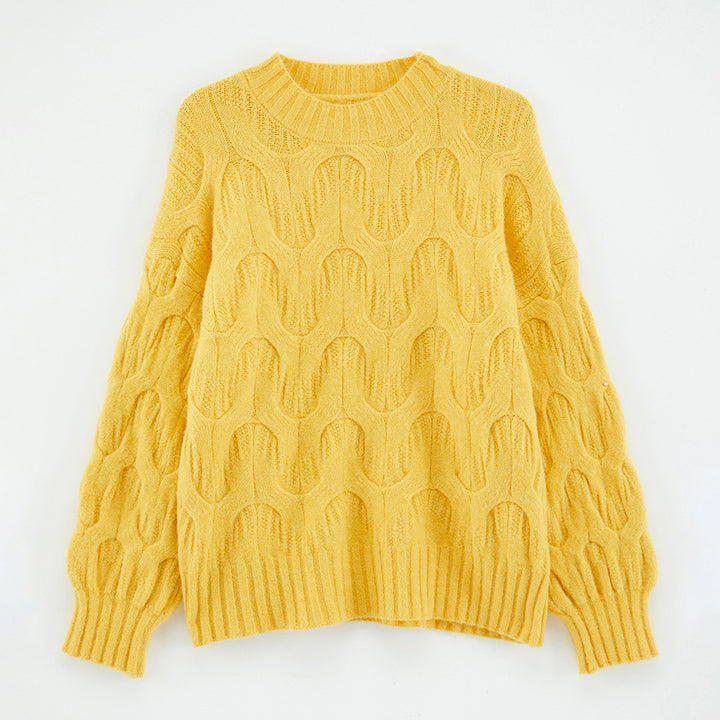 Damen Modischer Strickpullover mit einzigartigem Wellenmuster Drune