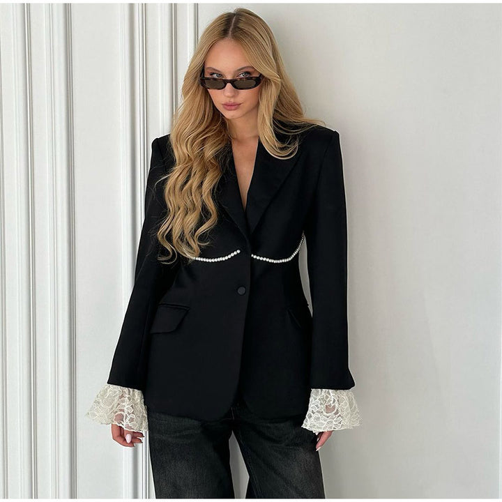 Damen elegante Blazerjacke mit lässigem Schnitt und auffälligen Ärmeln Drune