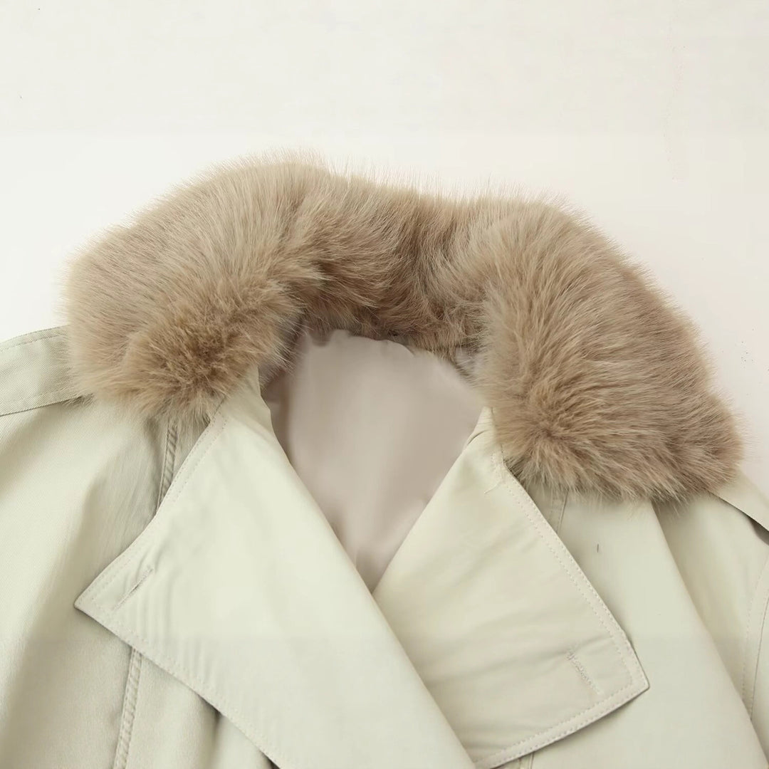 Damen modische Übergangsjacke mit luxuriösem Pelzkragen Drune