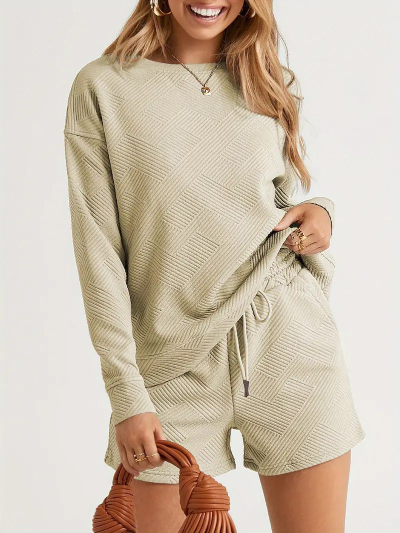 Damen Casual Sweatshirt und Shorts Set Drune