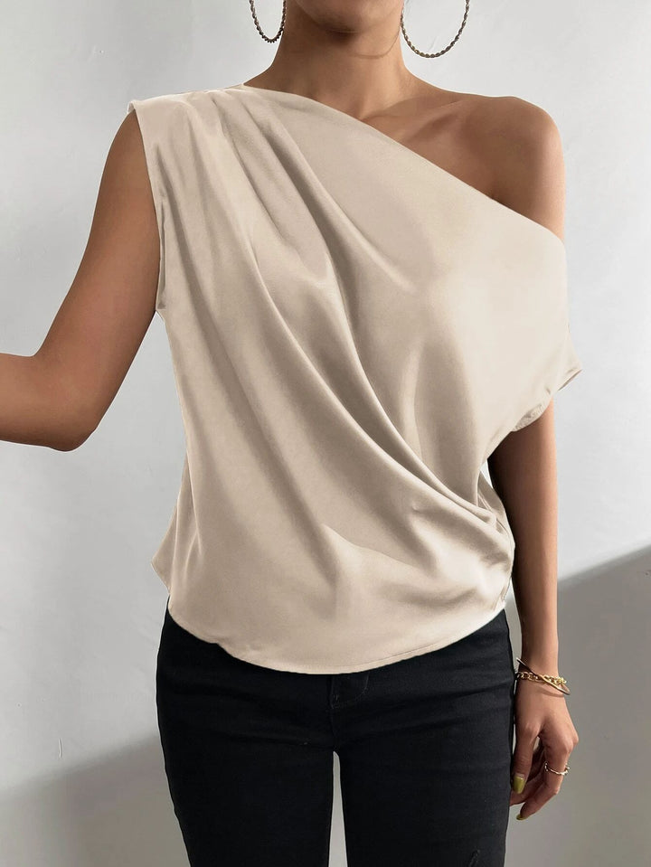 Damen asymmetrisches Top mit Drapierung und elegantem Schnitt Drune